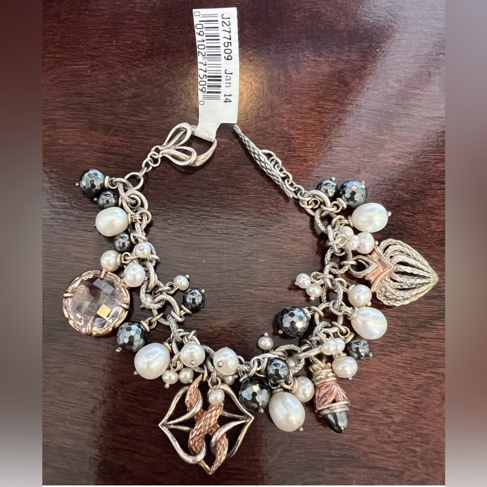 NWT Ann King Limited Edition Sterling 18k Pearl Quartz Bead Charm Bracelet RARE